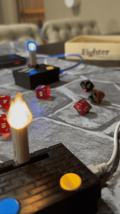 Immersive Torchlight in Real Time Animated GIF showing Table Torch cycling through white, orange, and red light to visually track torch duration in a tabletop RPG.